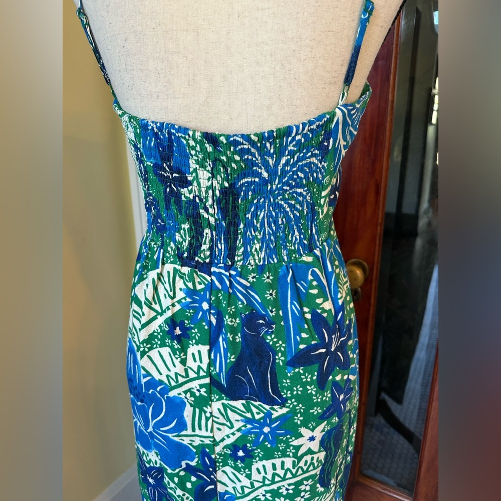 Rachel Zoe | Panther Tropical Linen Blend Midi Dress in Blue & Green, Size XL - Picture 7 of 11